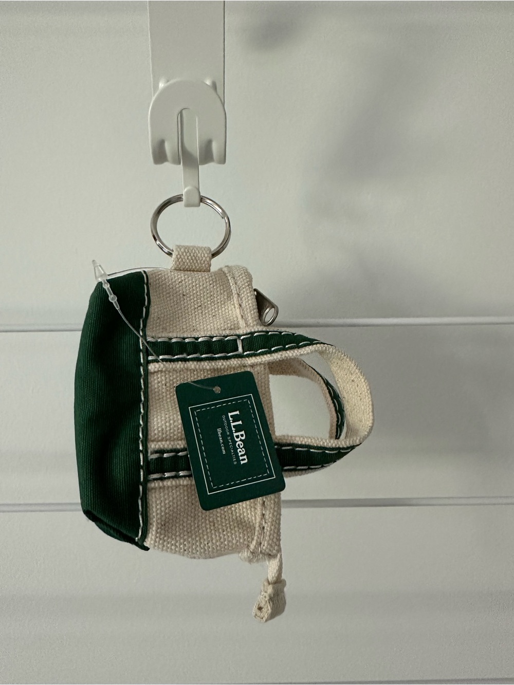 L.L. Bean Green and Cream Mini Canvas Keychain Bag Charm Tote